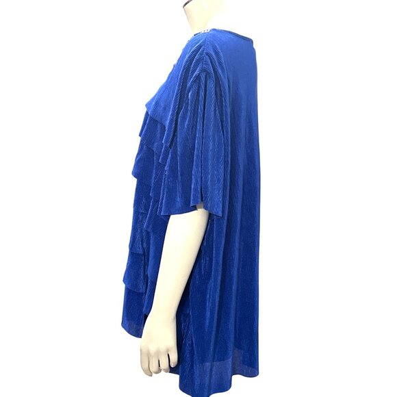 Alfred Dunner 3X Royal Blue Ruffle Blouse Glam Boldwear Textured Shine Top - Picture 3 of 12